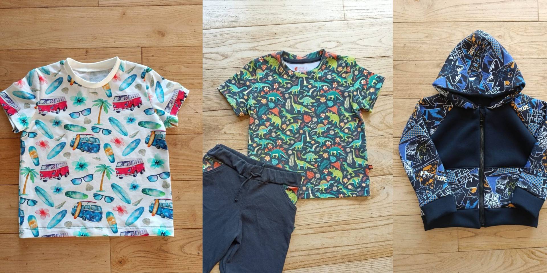 carrousel vêtements enfants Vêtements enfant : tee-shirt avec motifs combi, ensemble motifs dinosaures et sweat à capuche zippé motifs snowboard