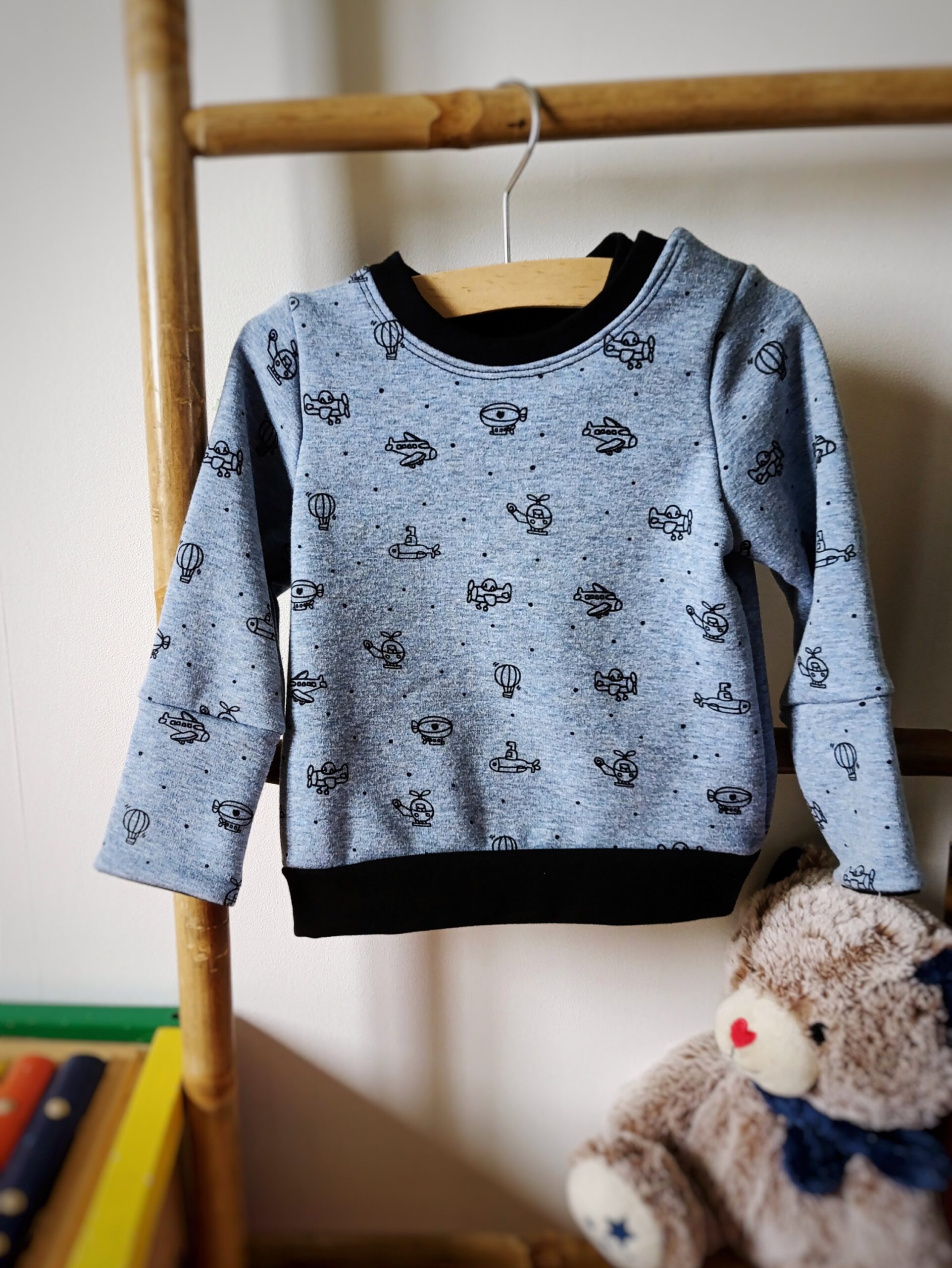 Sweat évolutif bébé - bleu motifs rigolos