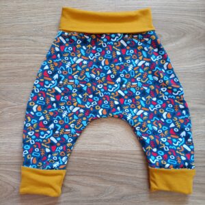 Sarouel évolutif et réversible bébé "Motifs colorés / Jaune moutarde"