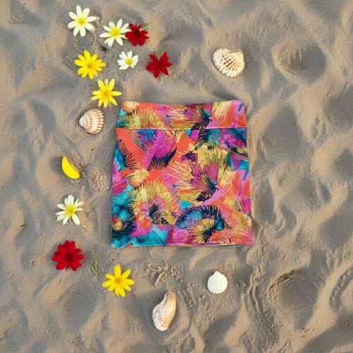 jupe évolutive grossesse feuilles multicolores posée sur la plage