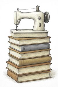 image machine à coudre sur pile de livres (dessins)