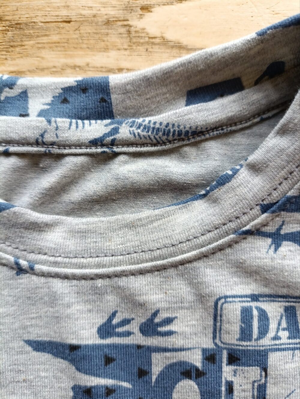gros plan sur le col du tee-shirt dinosaures