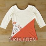 tee-shirt femme tricolore manches 3/4 - automne : avec tissu imprimé citrouilles simulation numérique