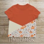 tee-shirt enfant tricolore - automne : avec tissu imprimé citrouilles simulation numérique